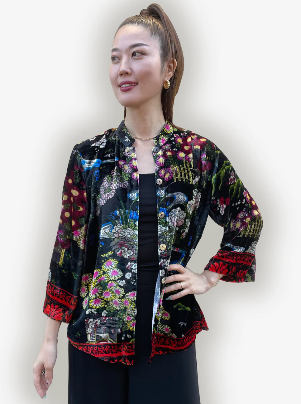 Citron "Graceful River Flowers" Silk Velvet Blouse - 1213GRF