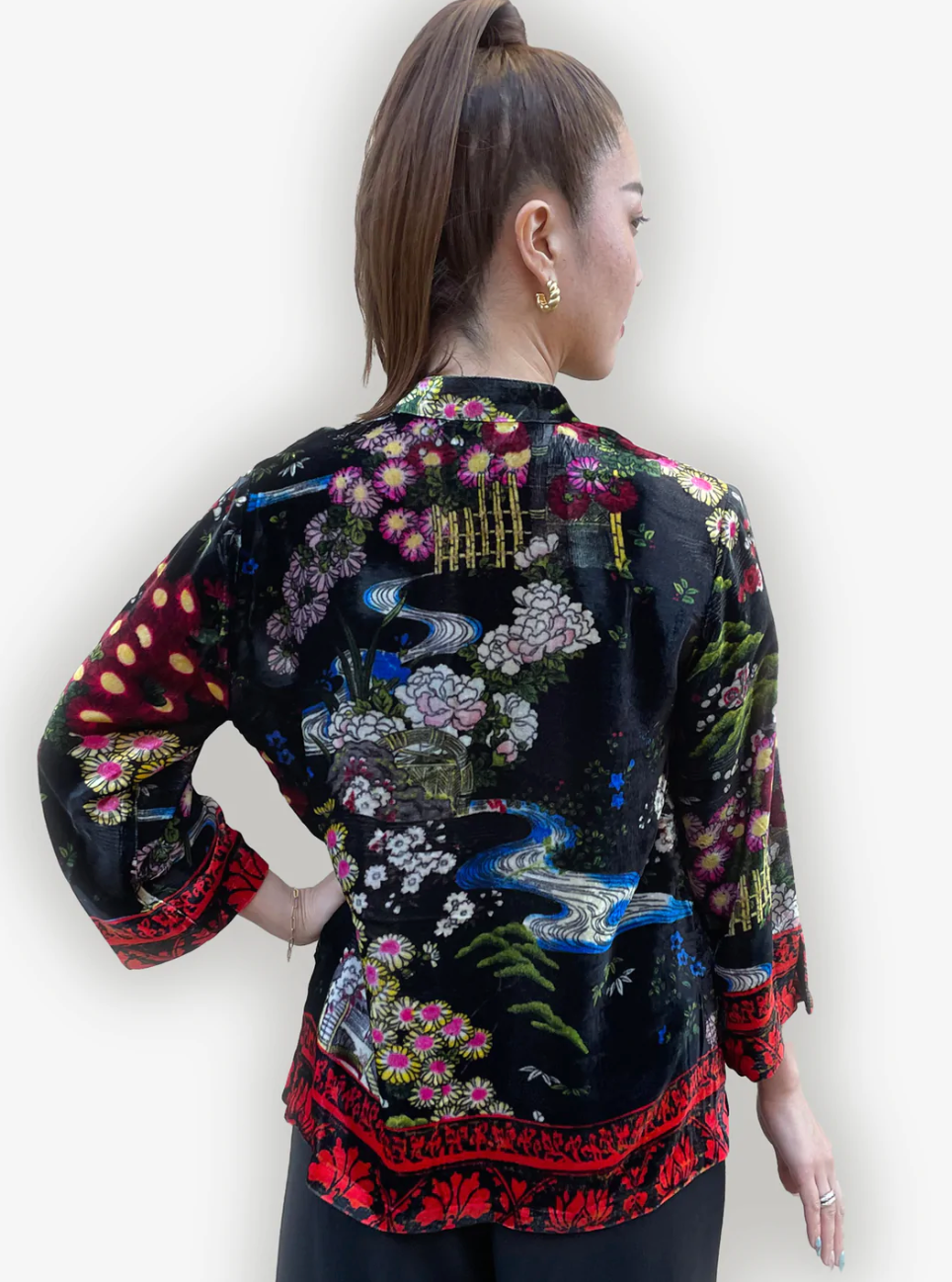 Citron "Graceful River Flowers" Silk Velvet Blouse - 1213GRF