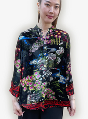 Citron "Graceful River Flowers" Silk Velvet Blouse - 1213GRF