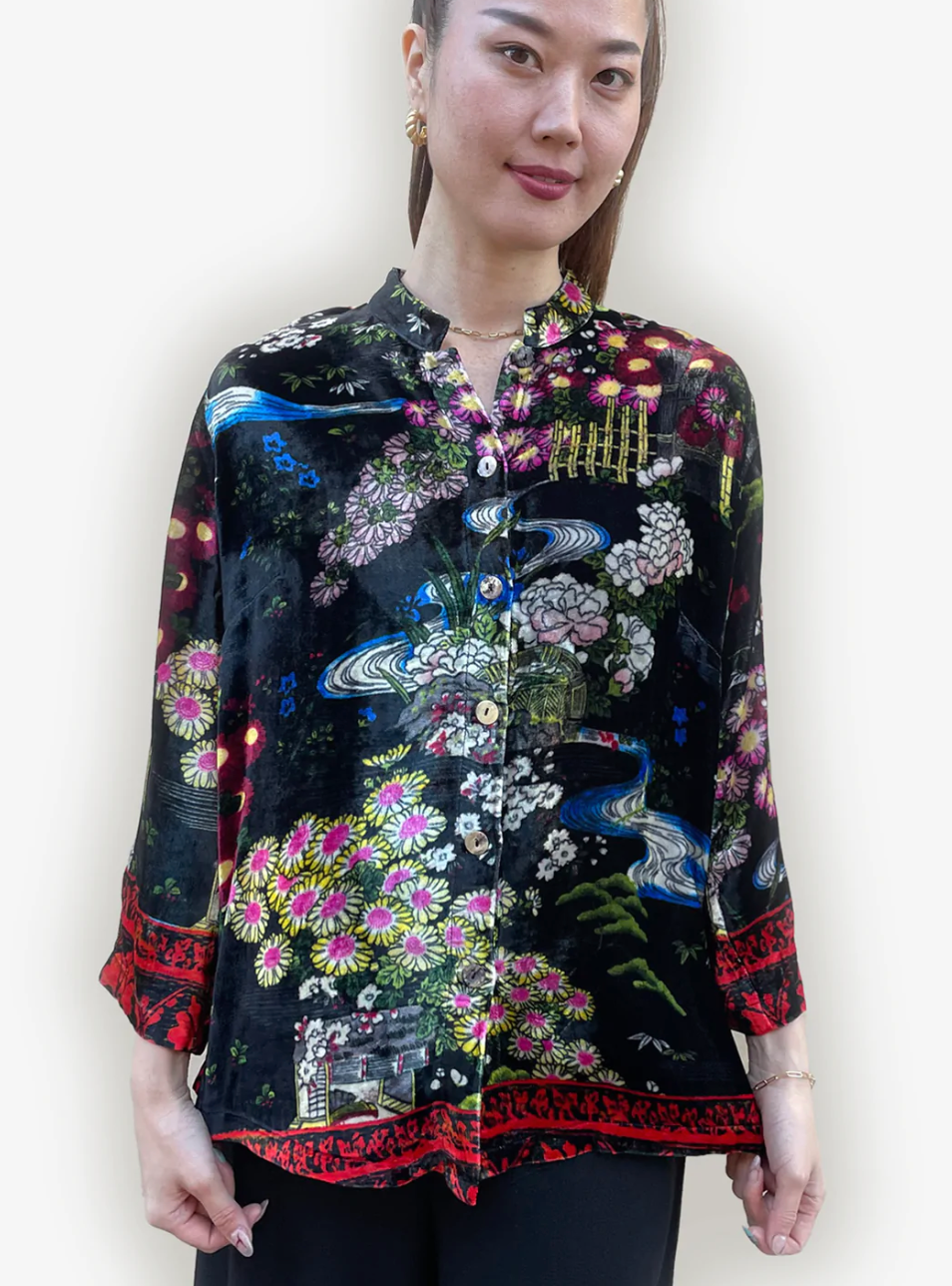 Citron "Graceful River Flowers" Silk Velvet Blouse - 1213GRF