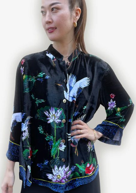 Citron "Happy Lotus Beauty" Silk Velvet Blouse - 1213HLB