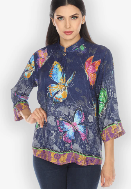 Citron "Vital Vibrant Butterfly" Silk Blouse -1213VVB