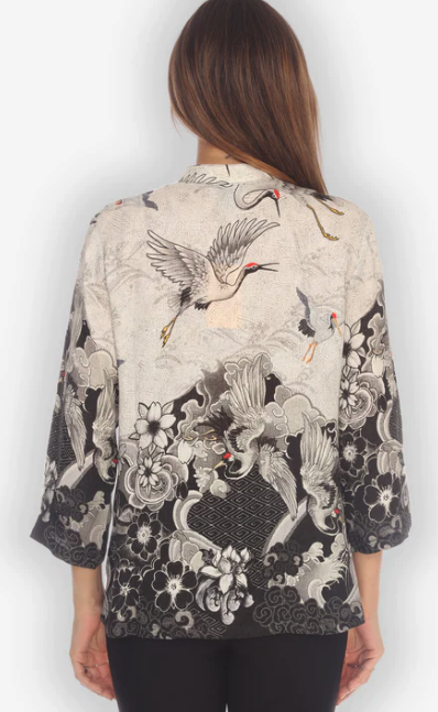 Citron "Black White Crane Wave" Silk Blouse - 1213BWCW