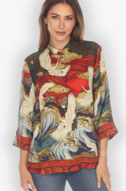 Citron "Crane Flying Fantasy" Silk Blouse - 1213CFF