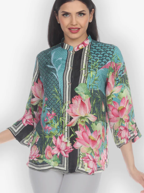 Citron "Lotus Flower Border" Silk Blouse - 1213LFB