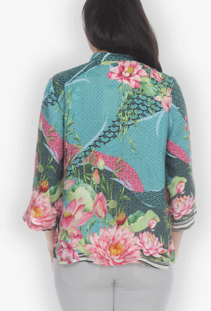Citron "Lotus Flower Border" Silk Blouse - 1213LFB