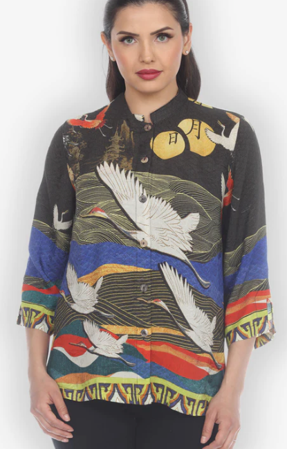 Citron "Crane Flying Moon" Silk Blouse - 1213CFM
