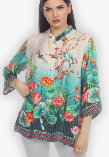 Citron "Lotus With Dragonflies" Silk Blouse - 1213LWD
