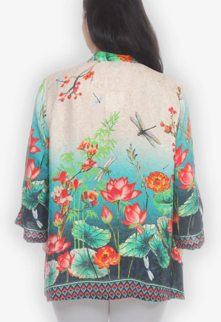 Citron "Lotus With Dragonflies" Silk Blouse - 1213LWD