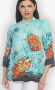 Citron "Antique Fans" Silk Blouse - 1213AF