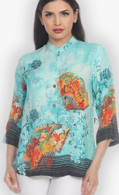Citron "Antique Fans" Silk Blouse - 1213AF