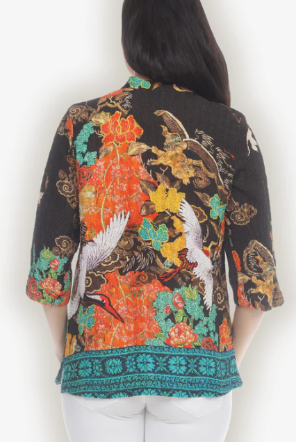 Citron "Crane Ornate Border" Silk Blouse - 1213COB