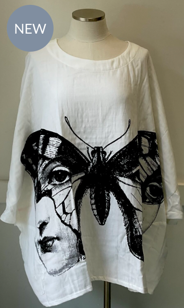CL10-6102A/Butterfly Girl/OVER-SIZED SOFT COTTON SHIRT -ONE SIZE