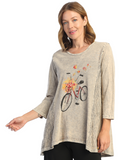 Jess & Jane "ROMANTIQUE" Abstract Print Mineral Washed Tunic in Cypress - M55-1626 BGE