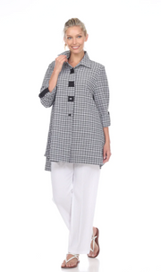 MOONLIGHT Plaid Print Black & White Button Down Top - 2497