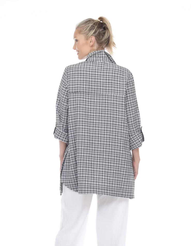 MOONLIGHT Plaid Print Black & White Button Down Top - 2497