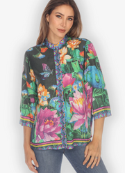 Citron "Botanical Butterfly Black" Silk Blouse- 1213BBB