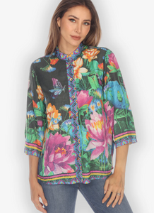 Citron "Botanical Butterfly Black" Silk Blouse- 1213BBB