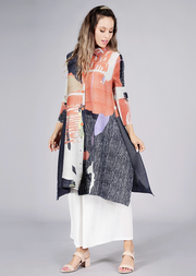 Vanite Couture Button Front Abstract Pleated Jacket/Dress - 82077 - ORANGE