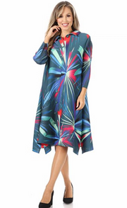 Vanite Couture Button Front Abstract Burst Pattern Jacket Dress - 82083 - BRAZIL GREEN