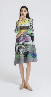 Vanite Couture Button Front Artisitc Mixed Media Jacket/Dress - 82312 - GREEN MULTI