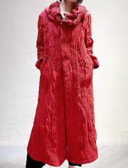 Vanite Couture Button Front Textured Long Jacket - 82321 - RED