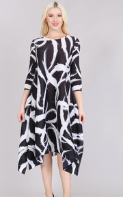 Vanite Couture Abstract Swirl Pattern Dress - 91322 - BLACK