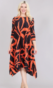 Vanite Couture Abstract Swirl Pattern Dress - 91322 - ORANGE