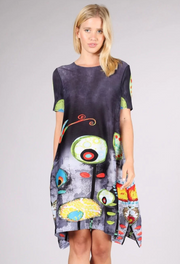 Vanite Couture Pleated Artistic Print Dress - 61803