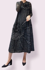 Vanite Couture Textured Flower Detail Dress - 91259 - BLACK