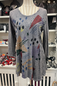 Jess & Jane "POP ART" Abstract Print Mineral Washed Tunic in Cypress - M55-1512