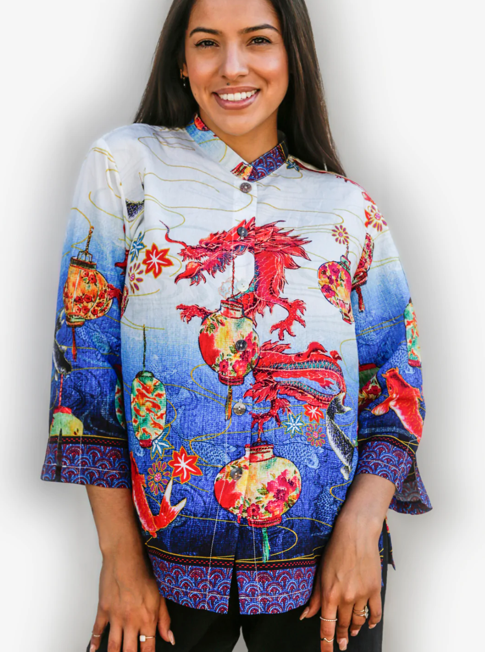 Citron "Fish & Dragon" Silk Blouse - 1213FAD