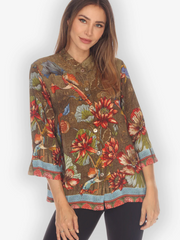 Citron "Koi Fish Water Lilies" Silk Blouse - 1213KFWL