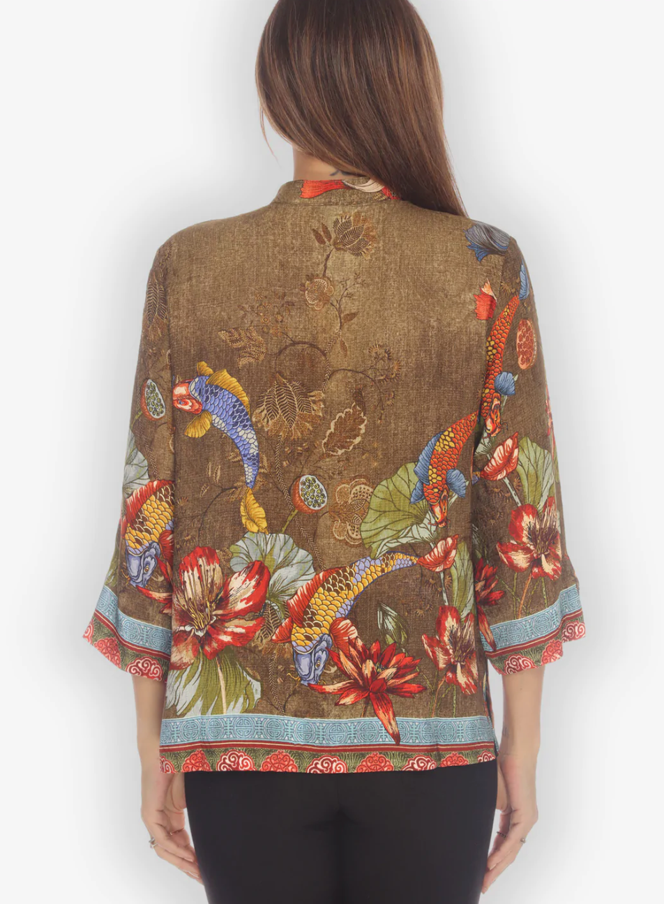 Citron "Koi Fish Water Lilies" Silk Blouse - 1213KFWL