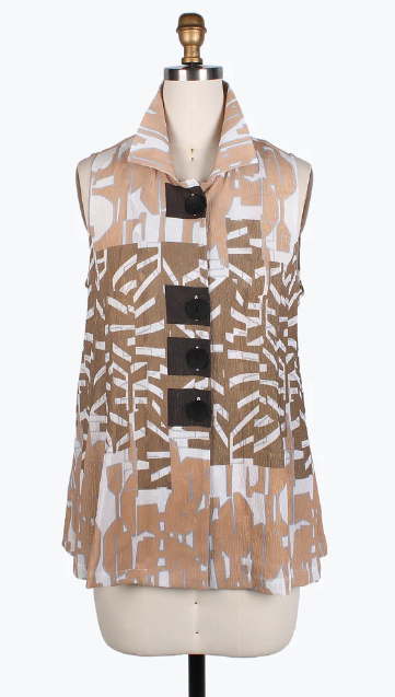 ABSTRACT PATTERN BUTTON PATCH VEST - 3188-TPE