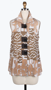 ABSTRACT PATTERN BUTTON PATCH VEST - 3188-TPE