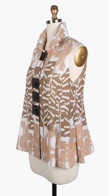 ABSTRACT PATTERN BUTTON PATCH VEST - 3188-TPE