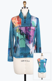 DAMEE ABSTRACT ART DENIM MESH TWIN SET- 31417-DNM