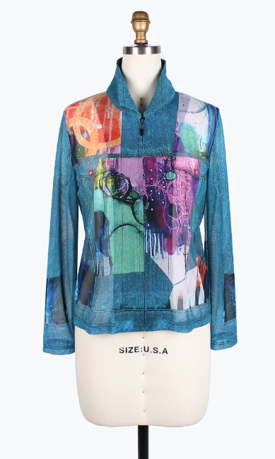 DAMEE ABSTRACT ART DENIM MESH TWIN SET- 31417-DNM
