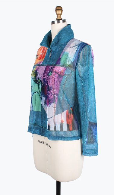 DAMEE ABSTRACT ART DENIM MESH TWIN SET- 31417-DNM