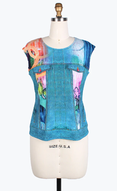DAMEE ABSTRACT ART DENIM MESH TWIN SET- 31417-DNM