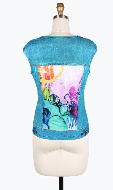 DAMEE ABSTRACT ART DENIM MESH TWIN SET- 31417-DNM