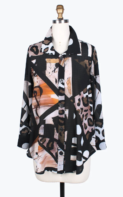 DAMEE COLORFUL ARTSY LONG SHIRT - 7090-BRN