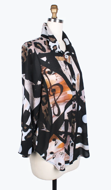 DAMEE COLORFUL ARTSY LONG SHIRT - 7090-BRN