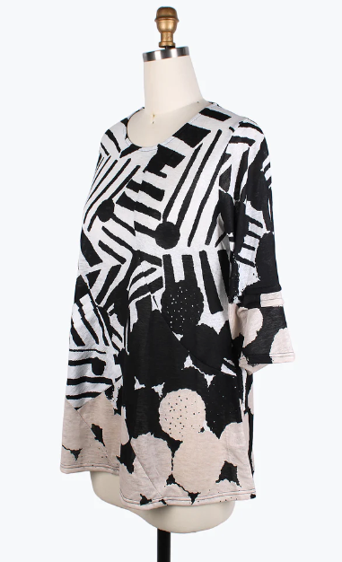 DAMEE DOTS & STRIPES R/N TUNIC - 9207-BLK