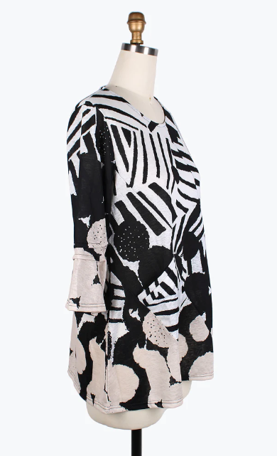 DAMEE DOTS & STRIPES R/N TUNIC - 9207-BLK
