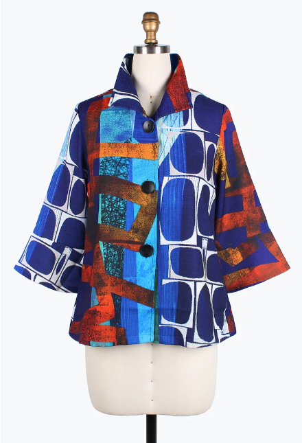 DAMEE ABSTRACT ART SHORT JKT - 4797-BLU