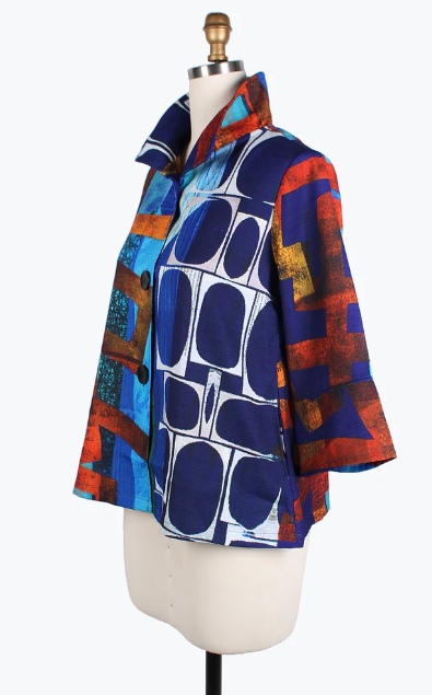 DAMEE ABSTRACT ART SHORT JKT - 4797-BLU