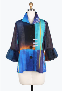 DAMEE ABSTRACT PAINTING PUFFY SLEEVE JKT - 4802-BLU