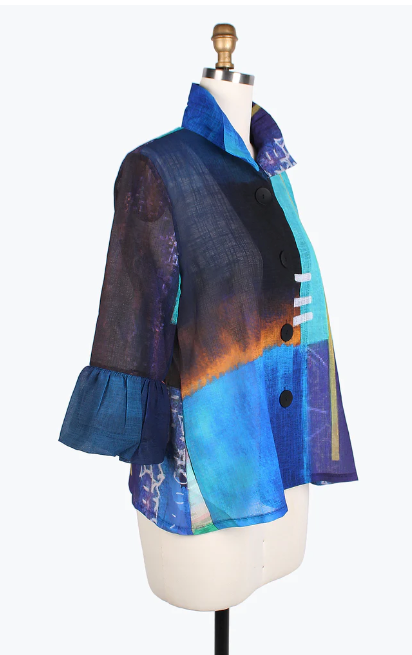 DAMEE ABSTRACT PAINTING PUFFY SLEEVE JKT - 4802-BLU